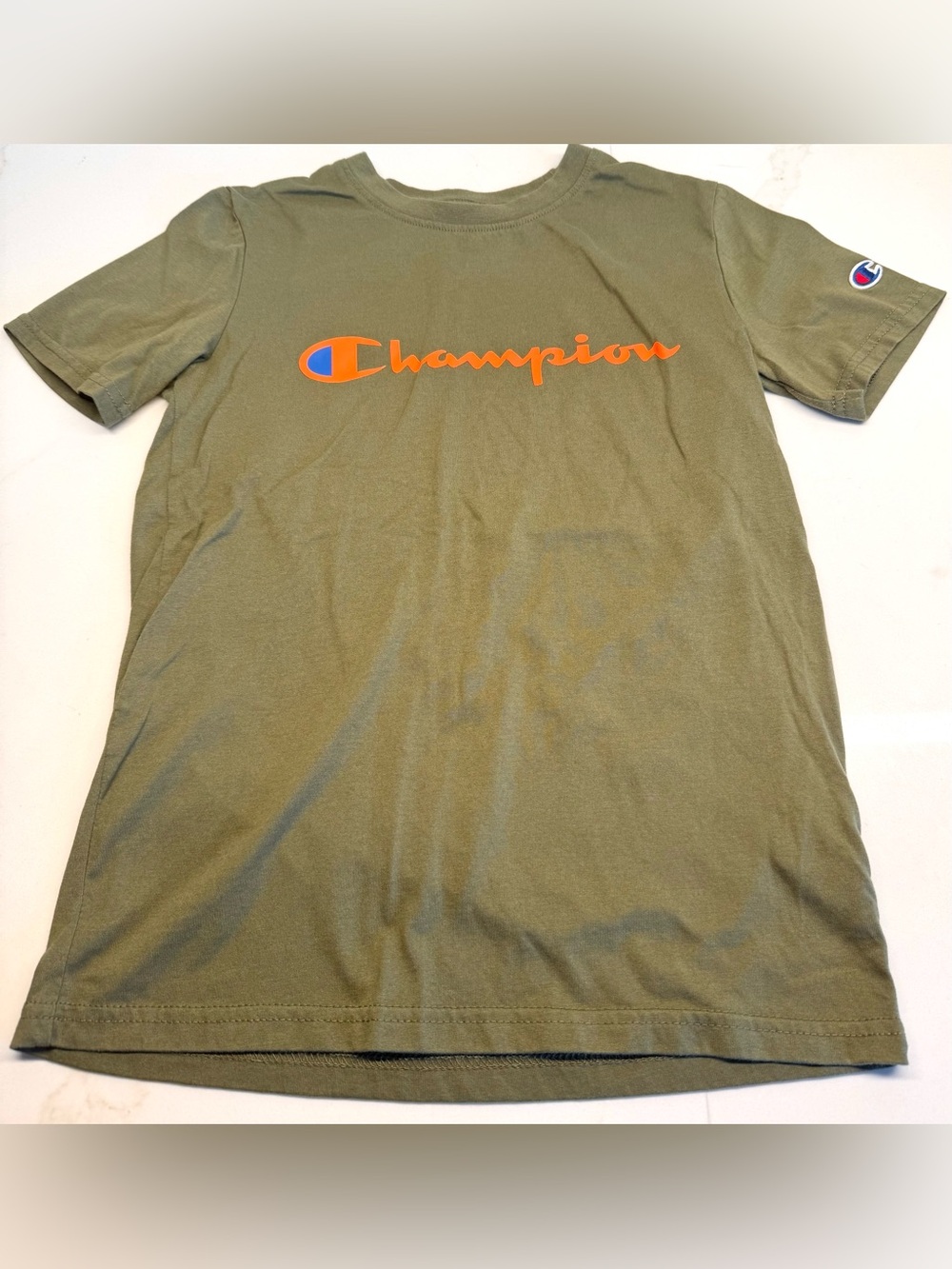 Champion Boys Medium Olive Green Logo Tee Shirt